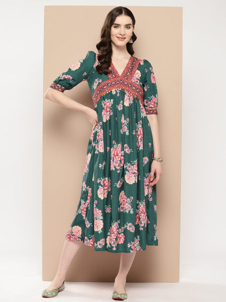 Ahalyaa Women Floral Printed Empire Ethnic Dress