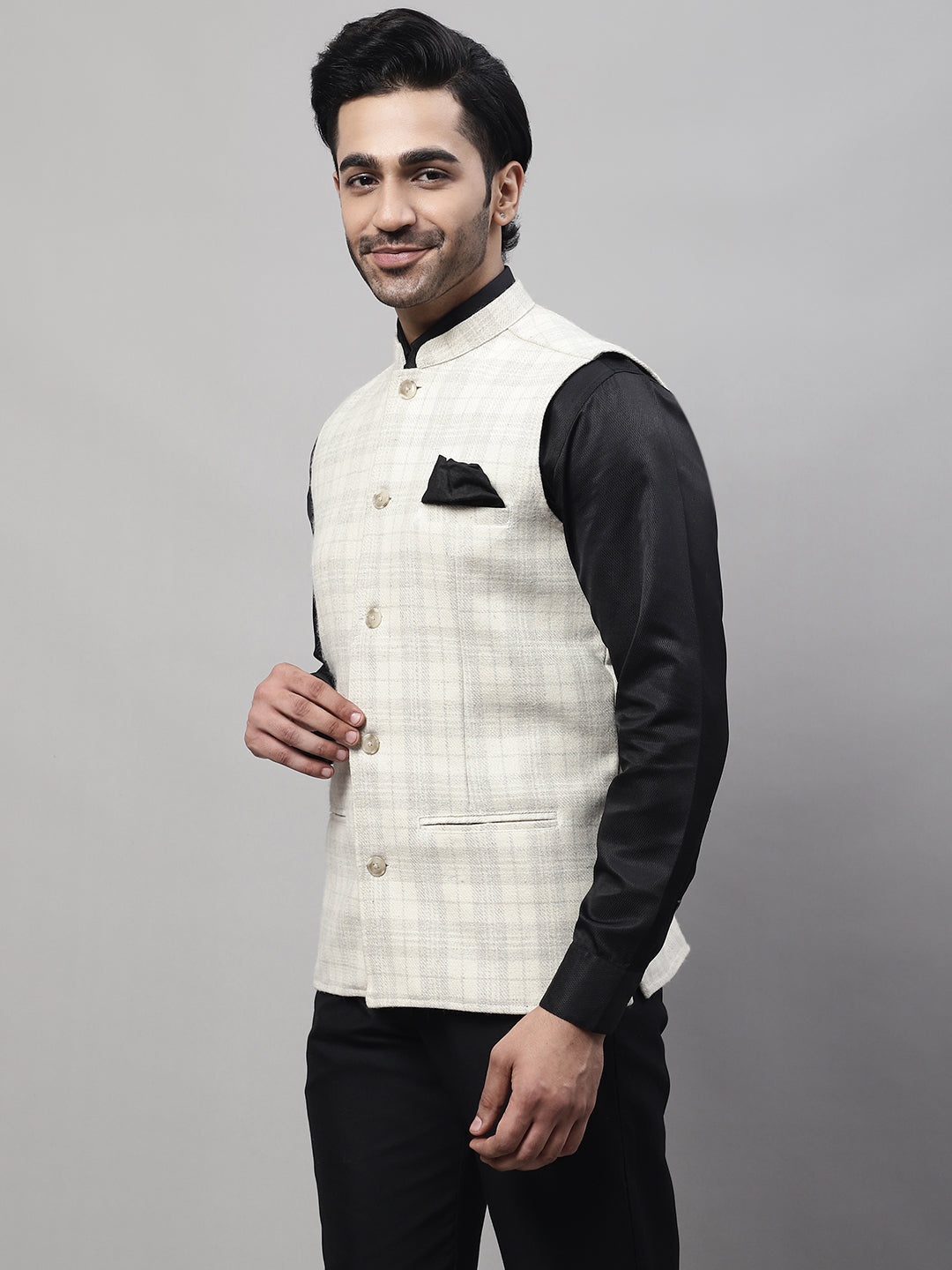 Even Apparels Men's Cream Pure Wool Nehru Jacket