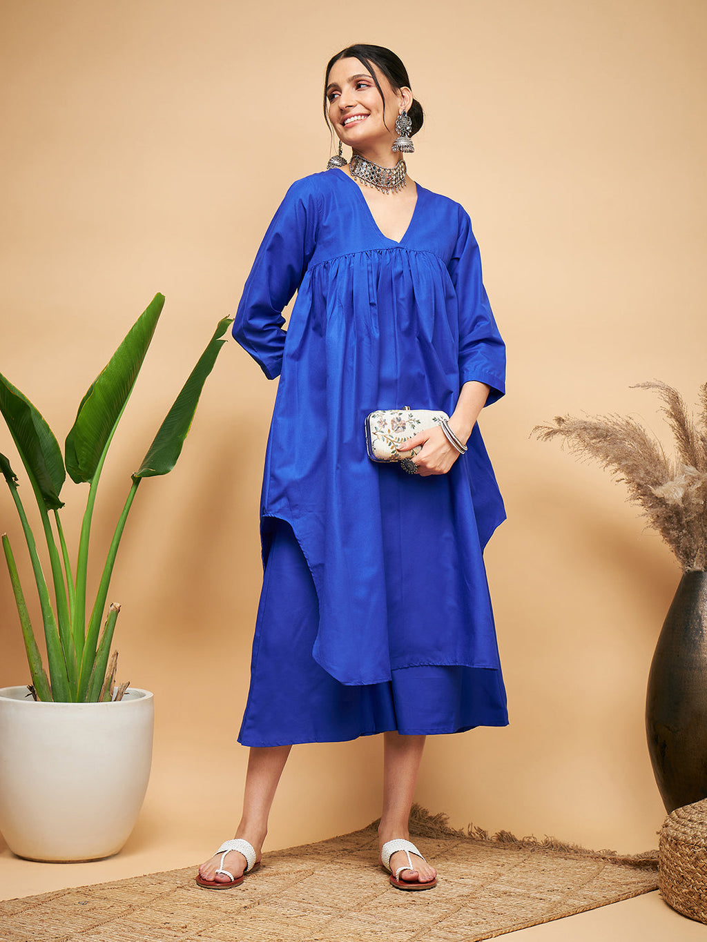 InWeave Women's Ink Blue Flared Kurta Palazzo Set