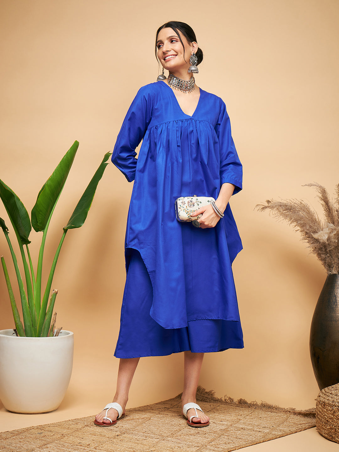 InWeave Women's Ink Blue Flared Kurta Palazzo Set
