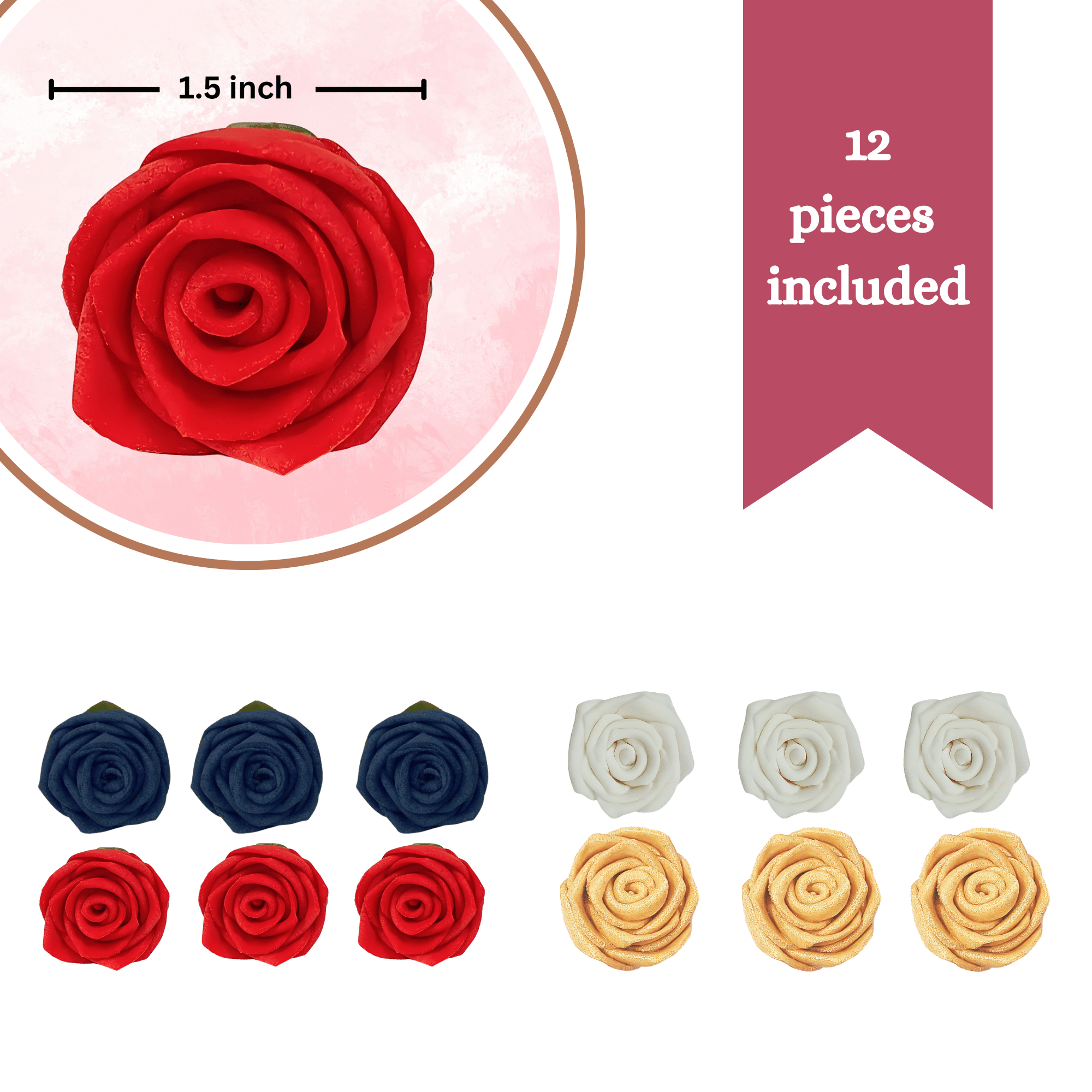 confect edible sugar roses cake toppers for cupcakes doughnut cake decorations pack of 12 j4 roses 03