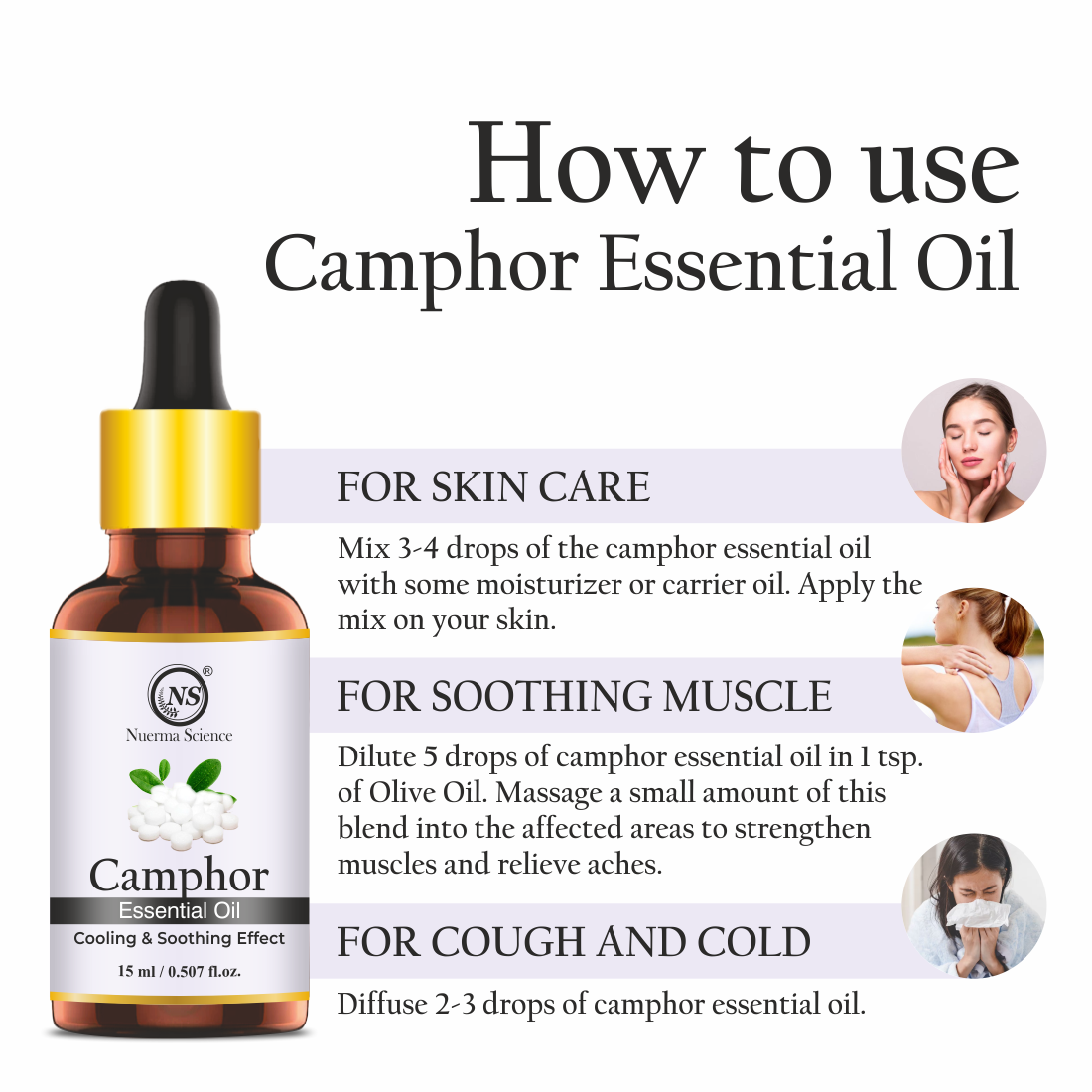 Nuerma Science Camphor (Kapoor) Cold Pressed Oil For Skin & Hair Care
