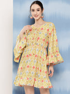 InWeave Women's Yellow Orange Ikkat Print Short Dress - Distacart