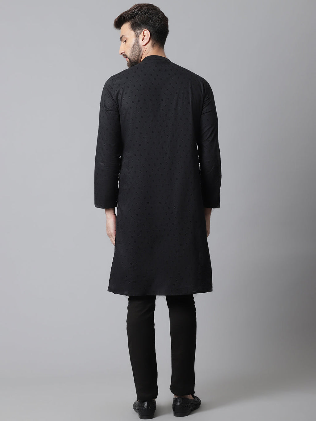 Even Apparels Black Pure Cotton Kurta With Band Collar