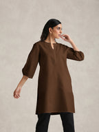 trueBrowns Brown Cotton Blend Short Kurta - Distacart