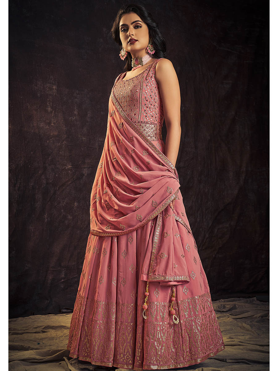 Myra Pink Real Georgette Designer Gown Style Suit - Distacart