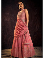 Myra Pink Real Georgette Designer Gown Style Suit - Distacart