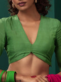 trueBrowns Green Muslin Silk Deep V-Neck Blouse