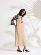 trueBrowns Beige Cotton Print Long Dress - Distacart