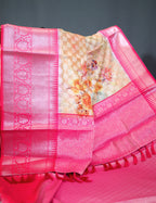 Shades of Cream Colour Floral Design Banaras Semi Silk Saree By Gayathri Reddy Designer Studio