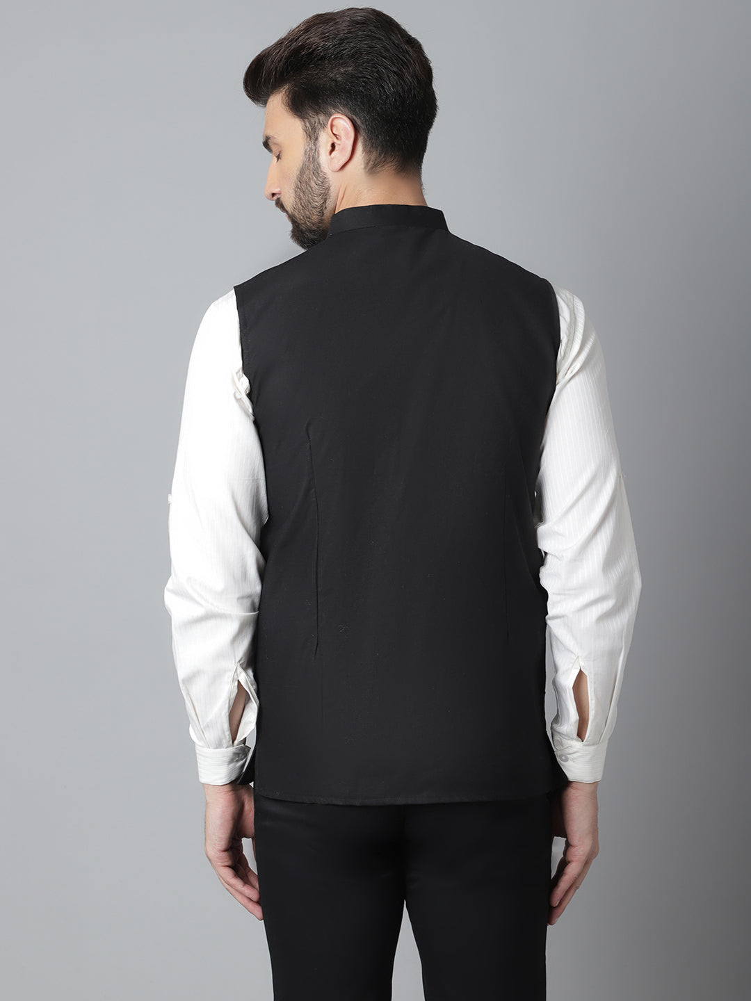 Even Apparels Men's Black Nehru Jacket With Welt Pockets