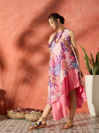 InWeave Purple Floral Peach Asymmetrical Dress - Distacart