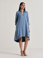 trueBrowns Light Blue Short Collared Dress - Distacart