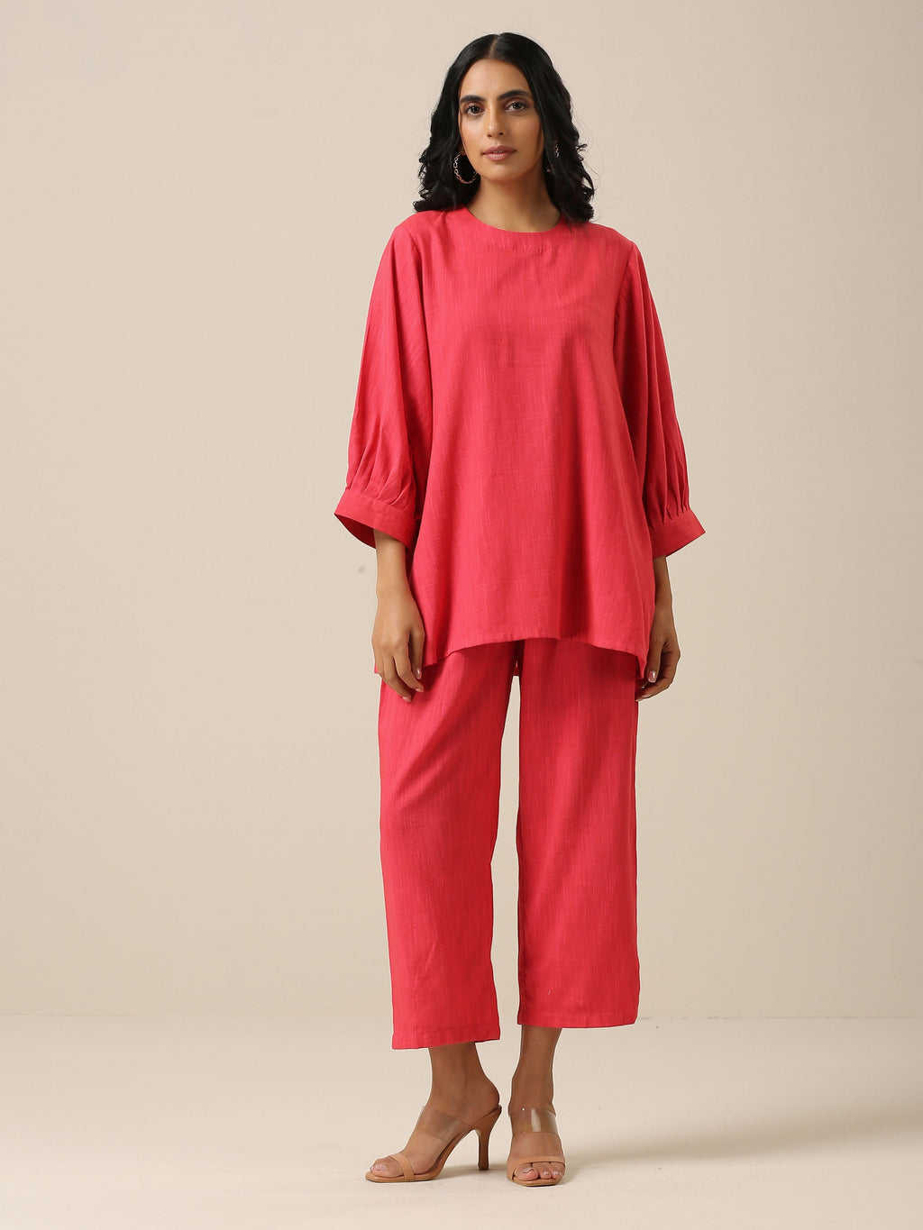trueBrowns Bright Pink Slub Texture Baggy Sleeve Co-Ord Set | Relove - Distacart