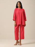 trueBrowns Bright Pink Slub Texture Baggy Sleeve Co-Ord Set | Relove - Distacart