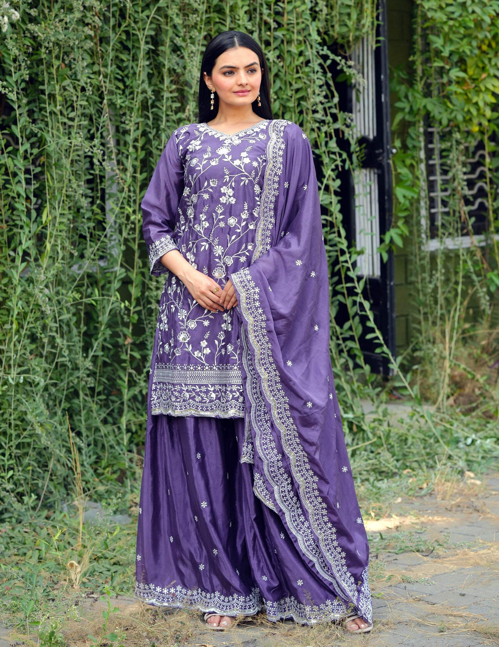 Yash Enterprise Alluring Sequence Embroidered Work Lavender Silk Readymade Salwar Suit - Distacart