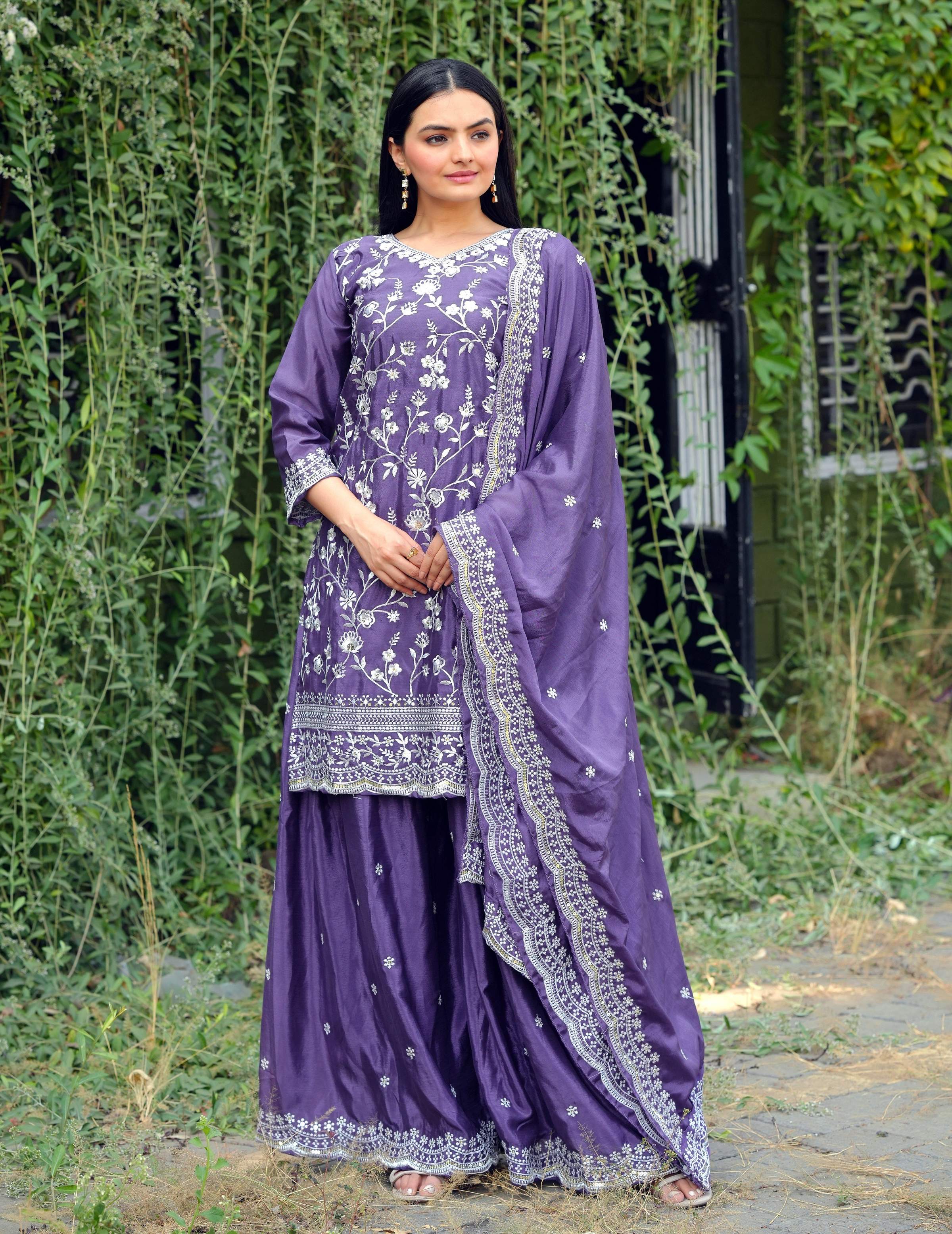 Yash Enterprise Alluring Sequence Embroidered Work Lavender Silk Readymade Salwar Suit - Distacart