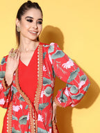 Ahalyaa Floral Printed Tie-Ups Maxi Ethnic Dress - Distacart