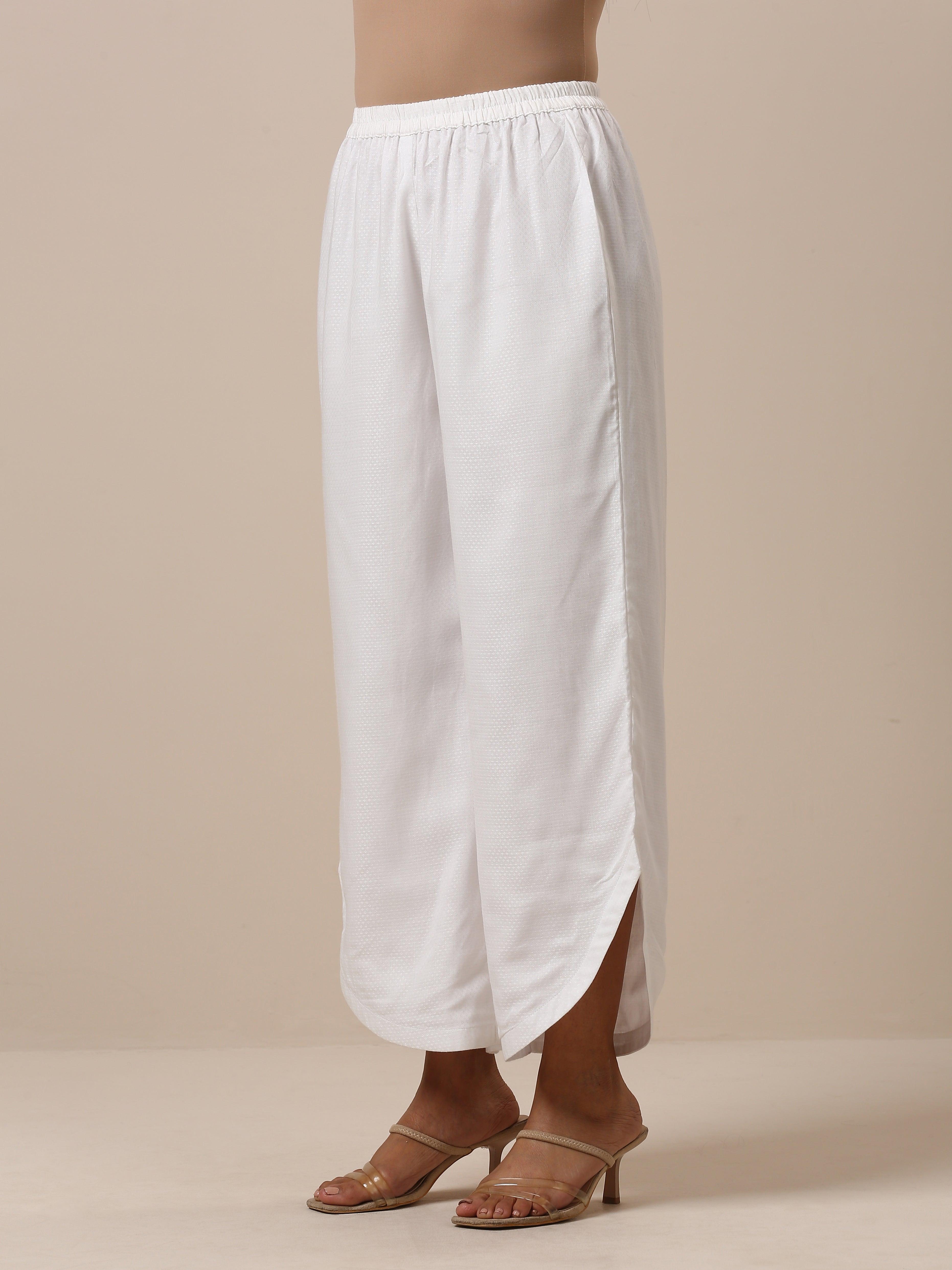 trueBrowns Cotton White Textured Curve Pant