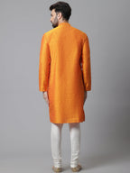 Even Apparels Orange Solid Kurta With Band Collar - Distacart