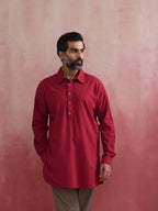 trueBrowns Men's Maroon Cotton Shirt Collar Stylized Kurta