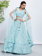 House of Panchhi Burgundy Chiffon Position Print With Sequins Embroidery Lehenga Choli & Dupatta