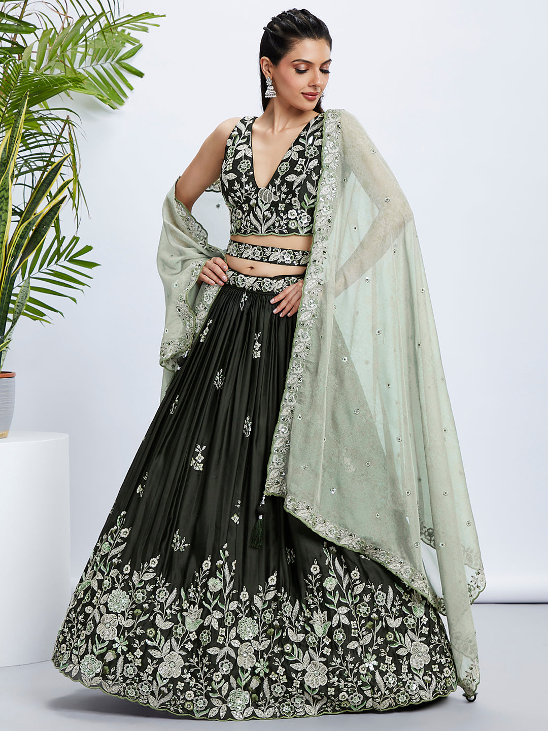 House of Panchhi Turquoise Blue Georgette Sequins And Thread Embroidery Lehenga Choli & Dupatta