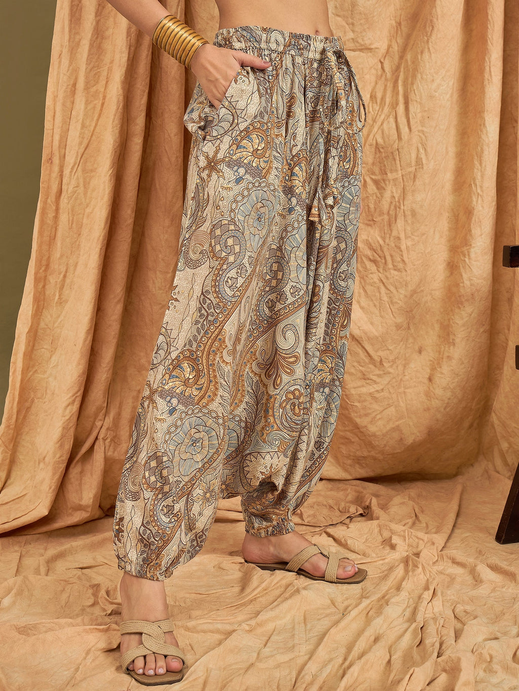 InWeave Beige Paisley Flower Harem Pant