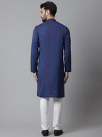 Even Apparels Blue Long Kurta With Band Collar - Distacart