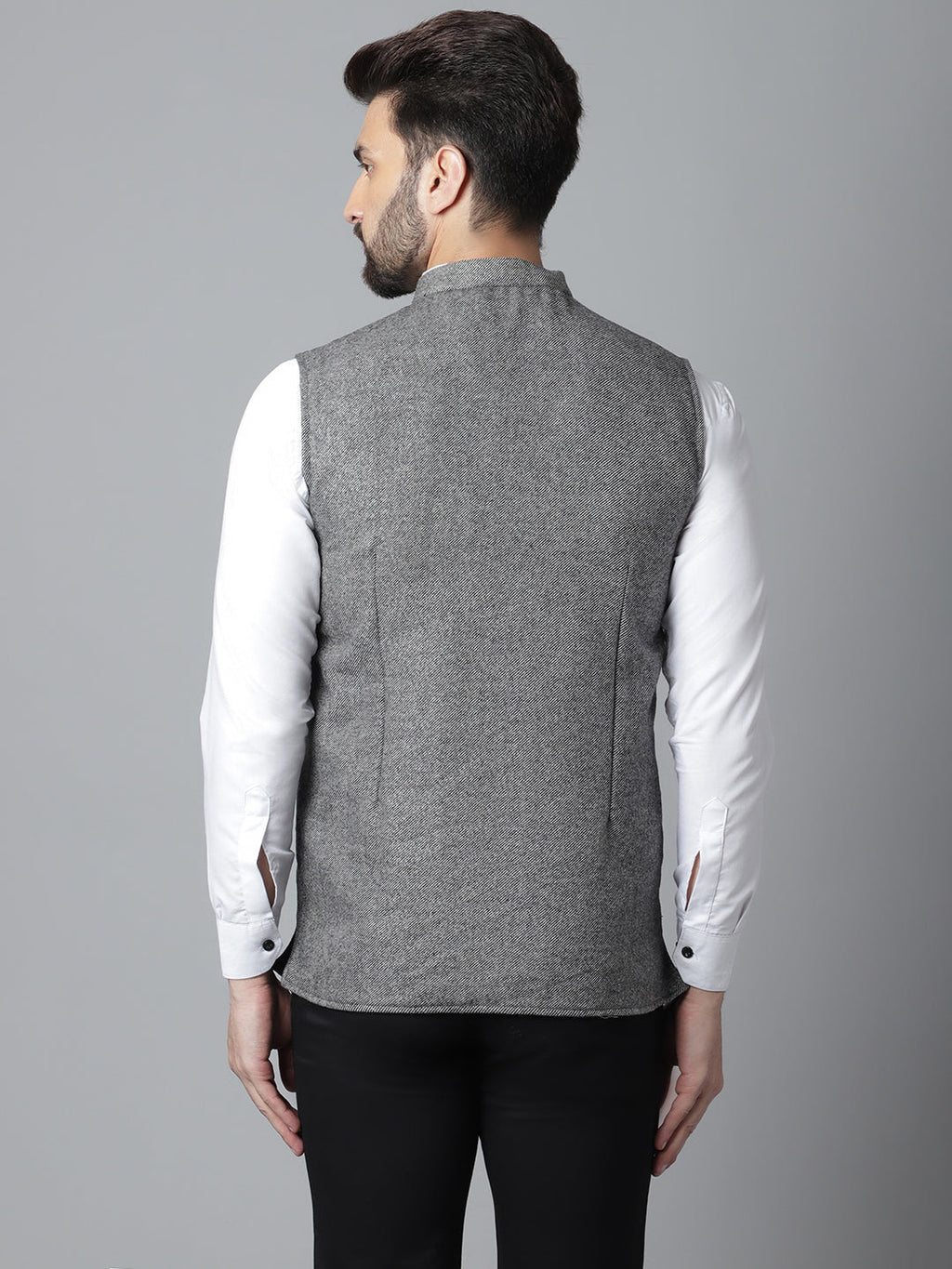 Even Apparels Men's Grey Pure Wool Nehru Jacket