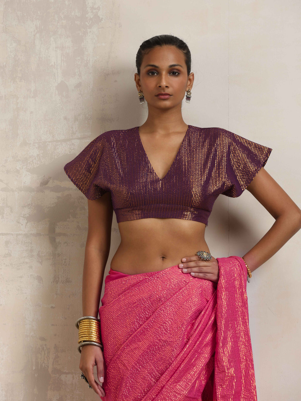 trueBrowns Purple Gold Metallic Blouse