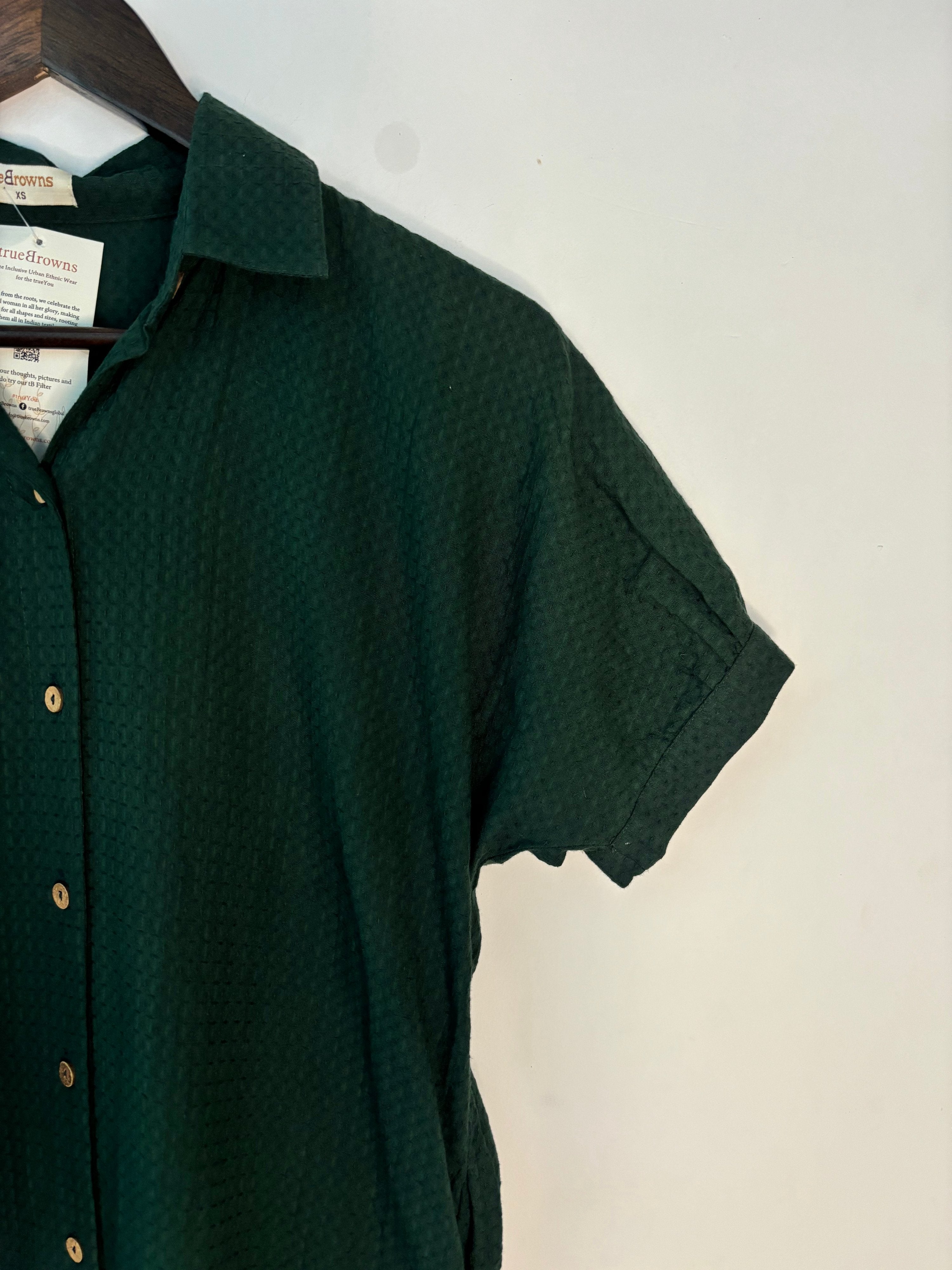trueBrowns Dark Green Cotton Dobby Top