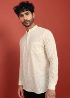 Fabmade Ivory Bloom Embroidered Short Kurta
