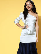 InWeave One Shoulder Satin Top In Silver Colour
