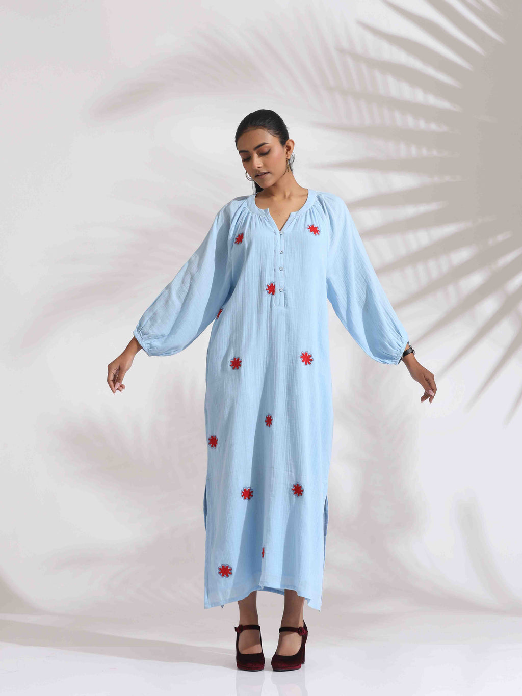 trueBrowns Blue Cotton Embroidered Dress - Distacart