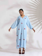 trueBrowns Blue Cotton Embroidered Dress - Distacart