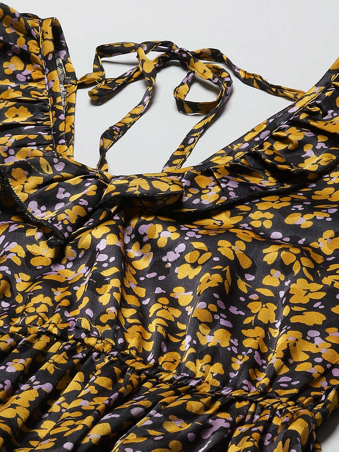 InWeave Women's Mustard Print Ruffled Dress - Distacart