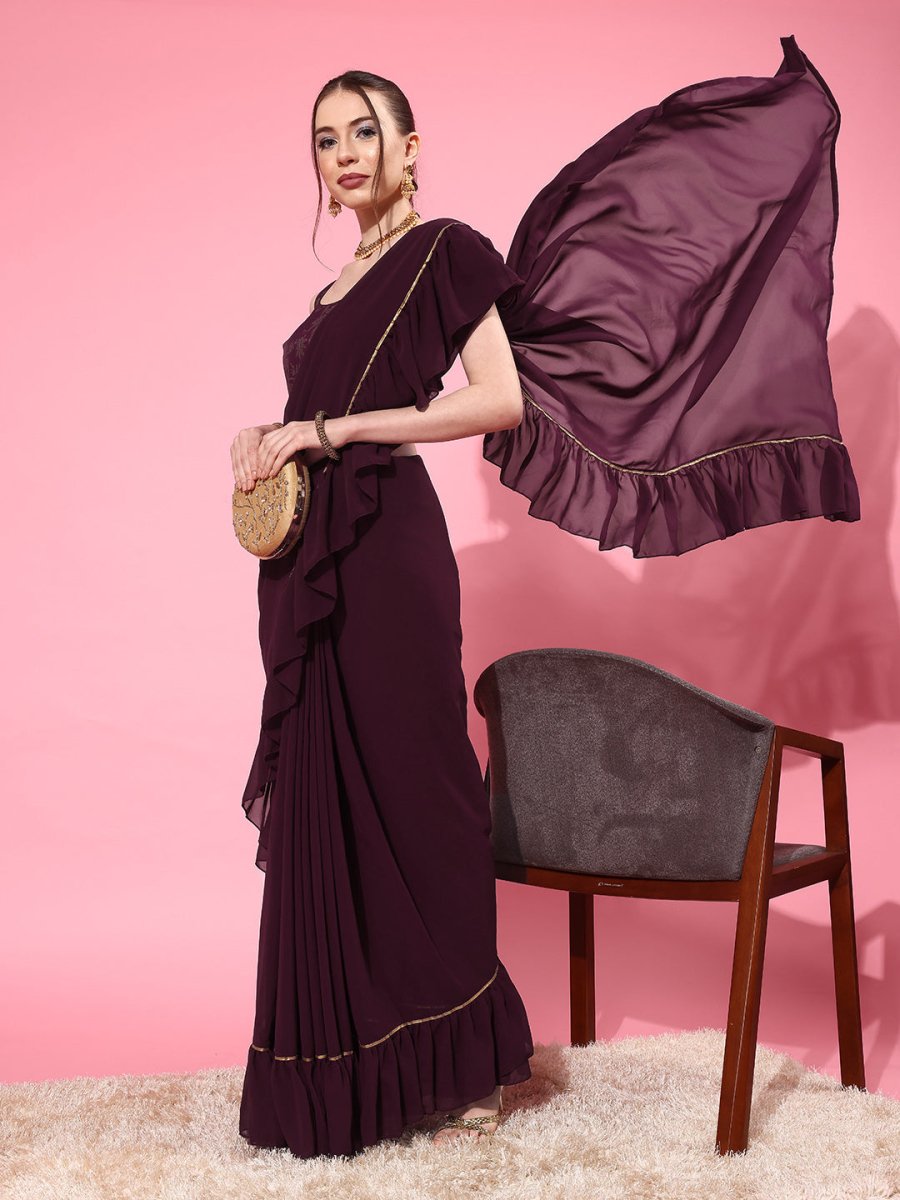 Ahalyaa Ruffled Poly Georgette Saree