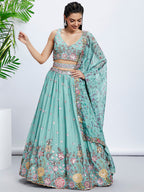 House of Panchhi Mauve Chiffon Sequins And Thread Embroidery Lehenga Choli & Dupatta
