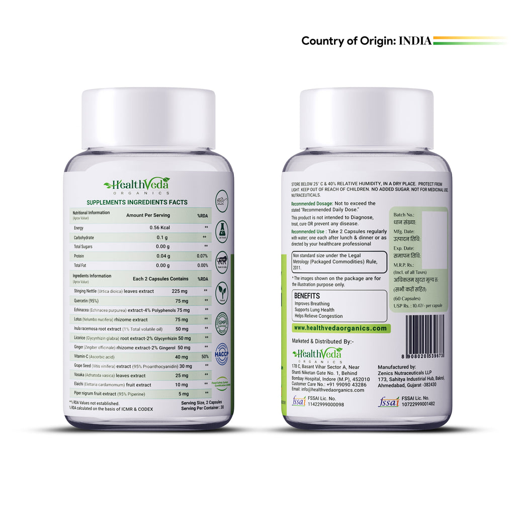 Health Veda Organics Lung Detox Veg Capsules - Distacart