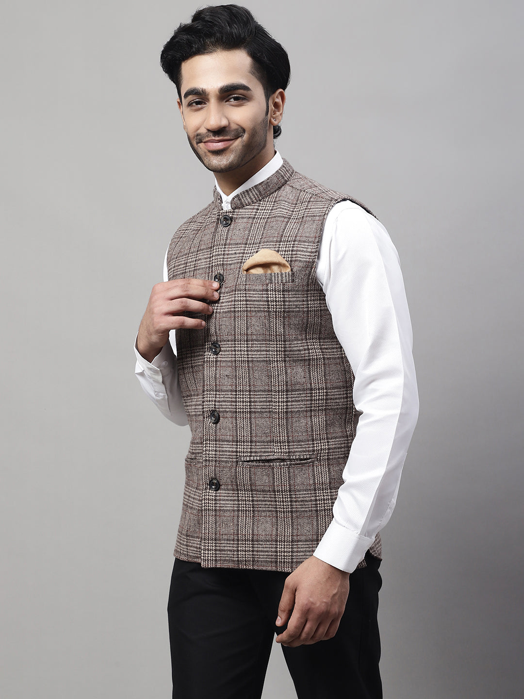 Even Apparels Men's Beige Pure Wool Nehru Jacket