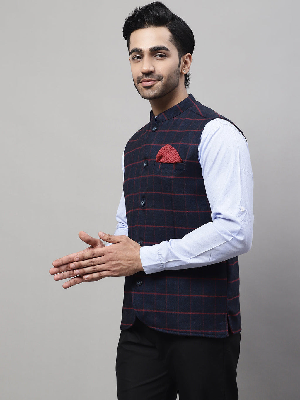 Even Apparels Men's Blue Nehru Jacket With Welt Pockets
