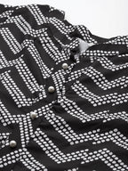 Ahalyaa Plus Size Chevron Print Crepe Mandarin Collar A-line Midi Ethnic Dress - Distacart