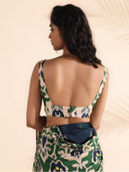 trueBrowns Green Muslin Ikat Sleeveless Blouse