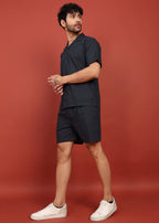 Fabmade Midnight Black Cuban Collar Co-Ord Set