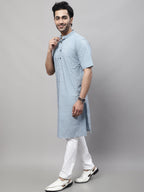 Even Apparels Blue Pure Cotton Kurta With Band Collar - Distacart