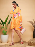 InWeave Women's Haldi Yellow Pink Mauve Flower Belted Dress - Distacart