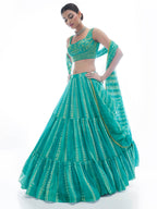 Myra Sea Green Jaquard Embroidered Designer Lehenga