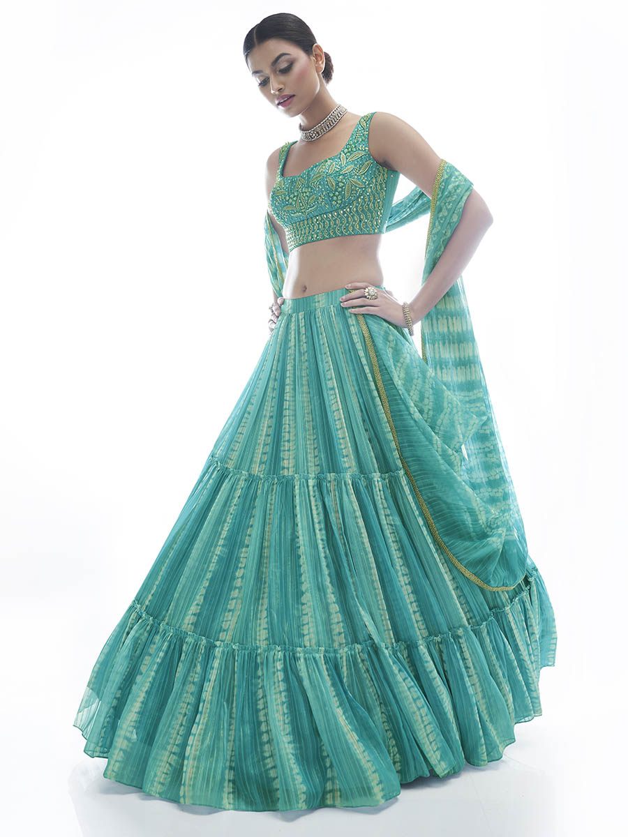 Myra Sea Green Jaquard Embroidered Designer Lehenga