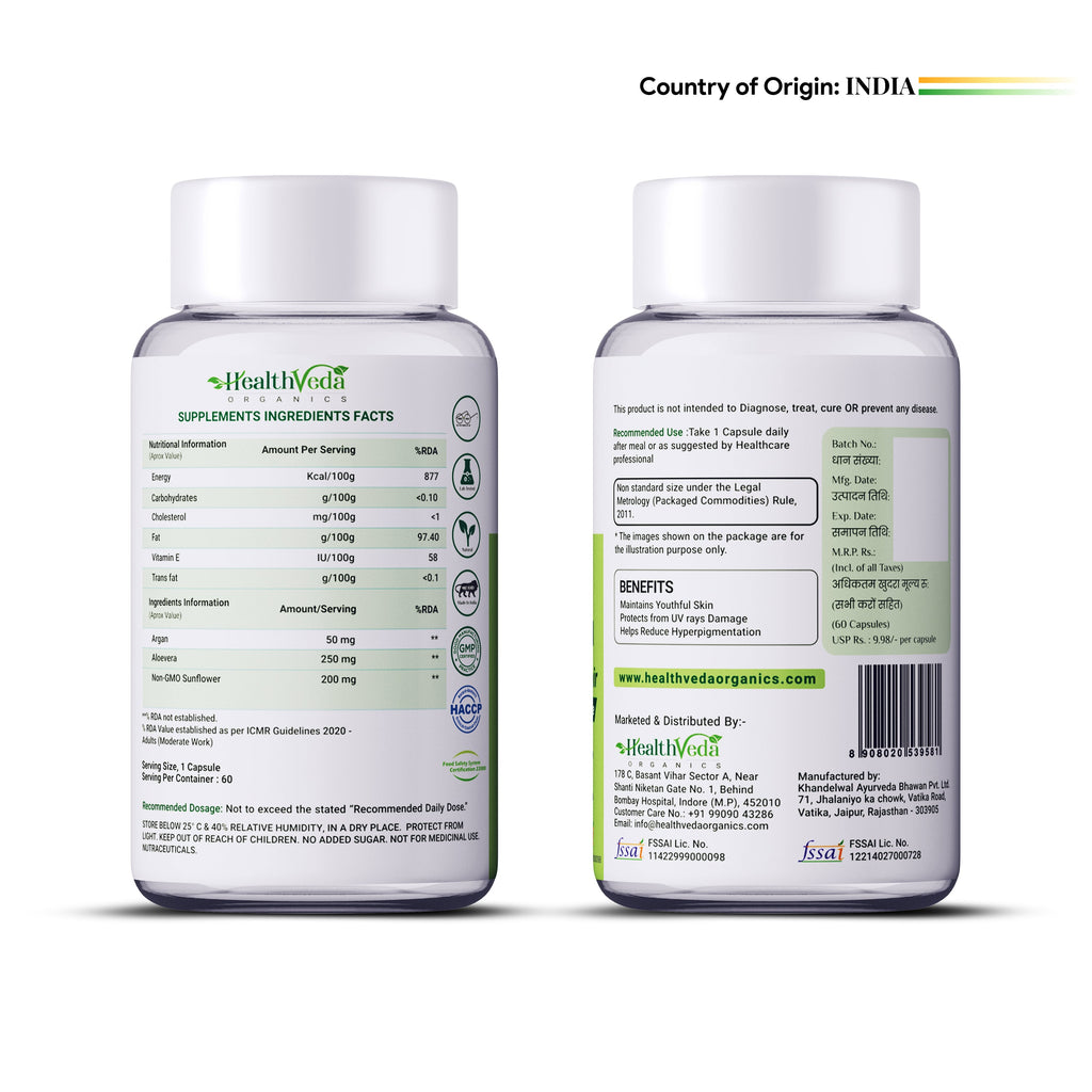 Health Veda Organics Vitamin E Capsules - Distacart